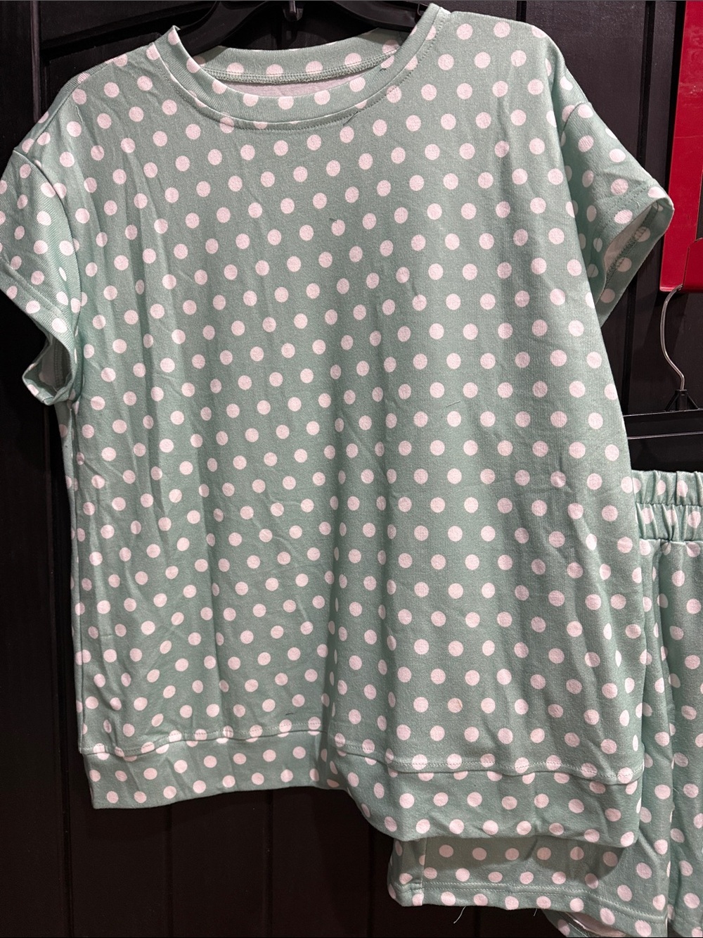 Mint Green Polka Dot Women's Short Pajama Set - Picture 2 of 3